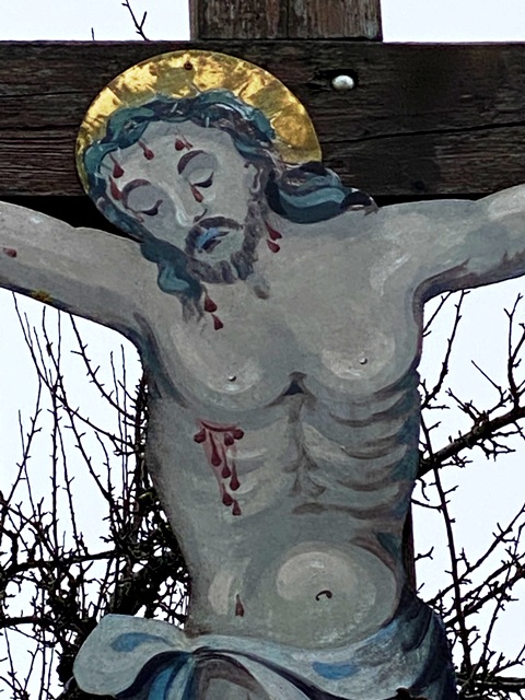 Herlazhofen, Arma-Christi-Kreuz mit Holzbalken