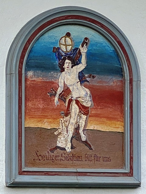 Sebastiansbild an Hauswand in Hittelkofen Sebastiansbild an Hauswand in Hittelkofen